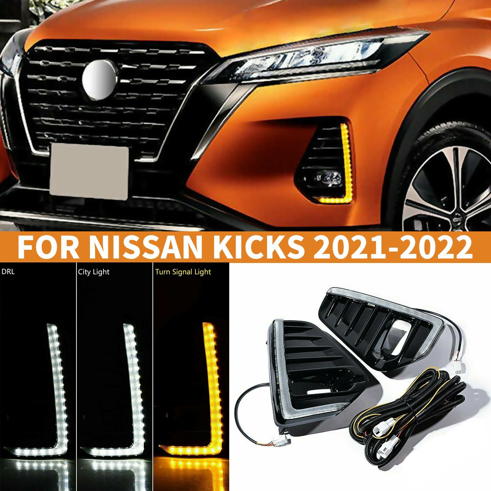 for NISSAN KICKS 2021-2022 LED DRL Daytime Running Lights Front Bumper Fog Lamp