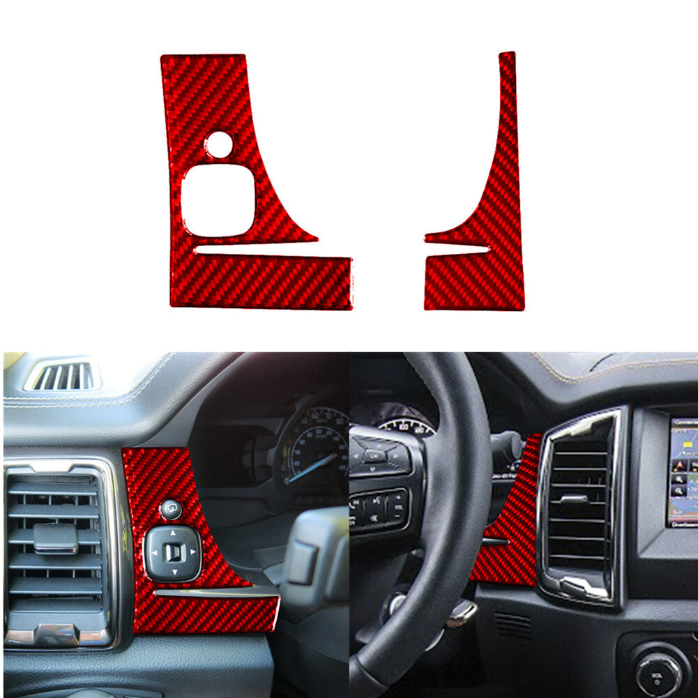 2Pcs Red Carbon Fiber Speedometer Frame Cover Trim for Ford Ranger 2019-2022