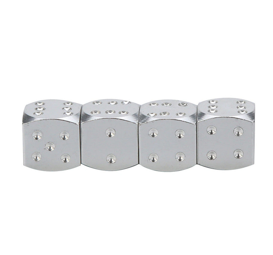 4-Piece Set of Car Wheel Tire Valve Stem Air Cap Dust Cover Truck Bicycle Silver Dice