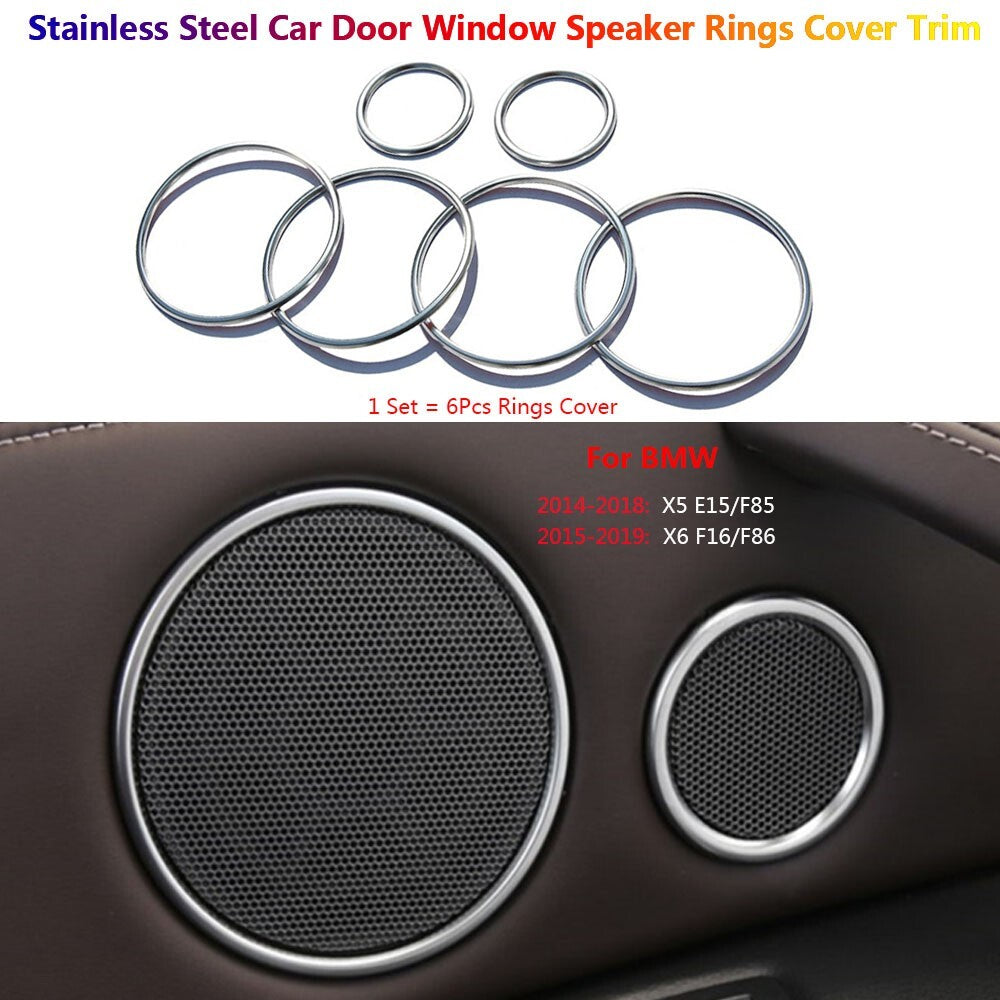 6Pcs Stainless for BMW X5 X6 F15 F16 Car Interior Door Speaker Rings Cover Trim
