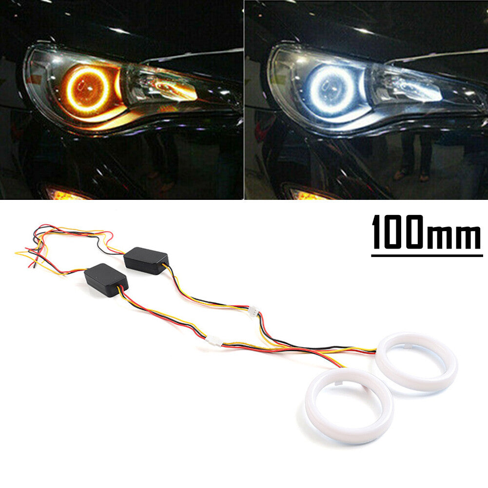 White Amber 100MM Switchback LED Angel Eyes Halo Rings Car Headlight Retrofit