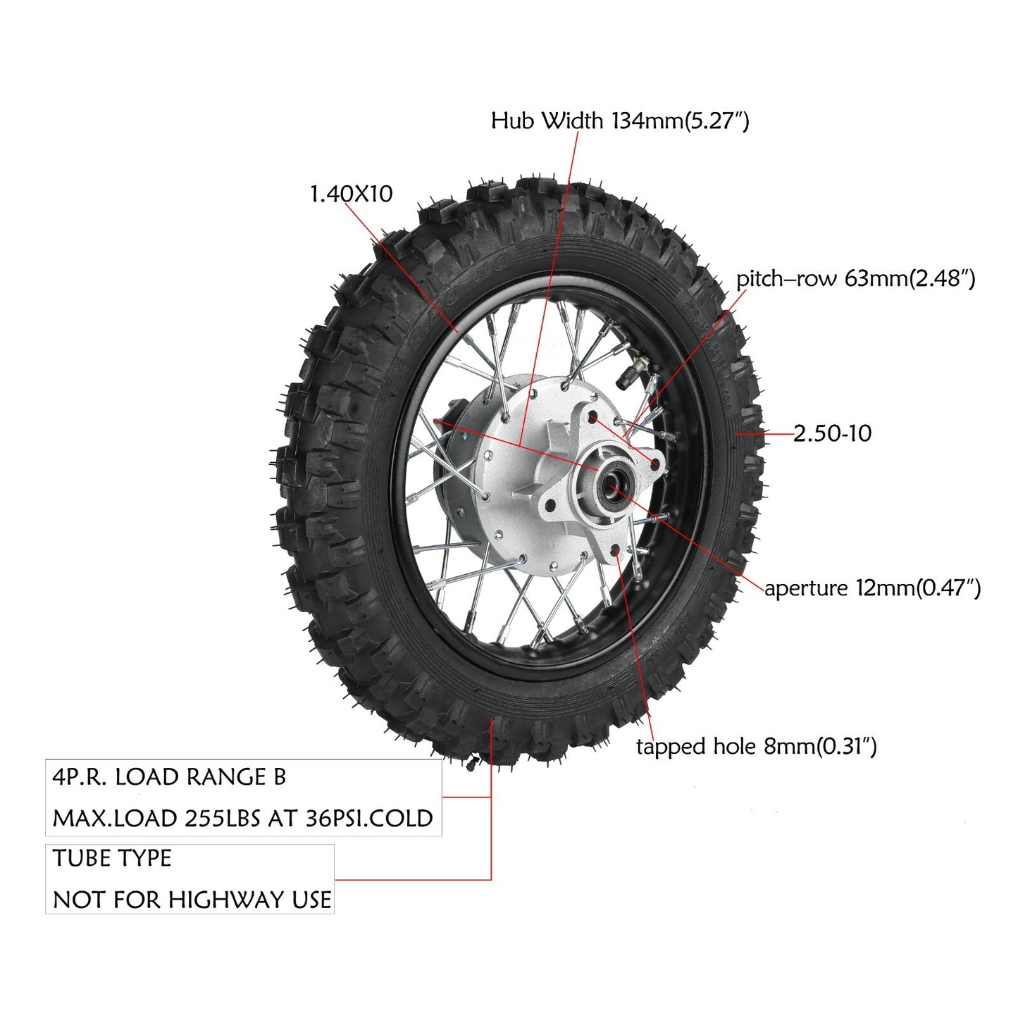 10 Front Rear Wheel 2.50-10 Tyre Rim Drum Brake for Honda CRF50 for Yamaha TTR50