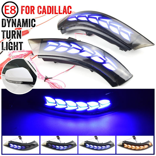 2pcs LED Dynamic Side Mirror Turn Signal Light Assembly Blue for Cadillac ATS