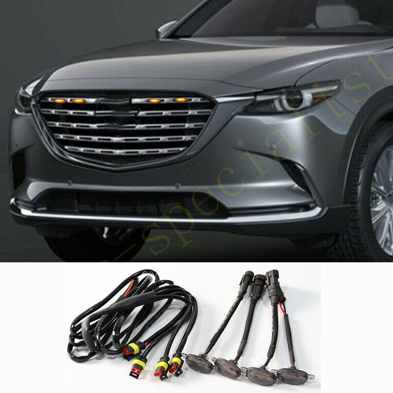for Mazda CX-9 2021-2024 smoke Style Front Grill LED Marker Light Kit