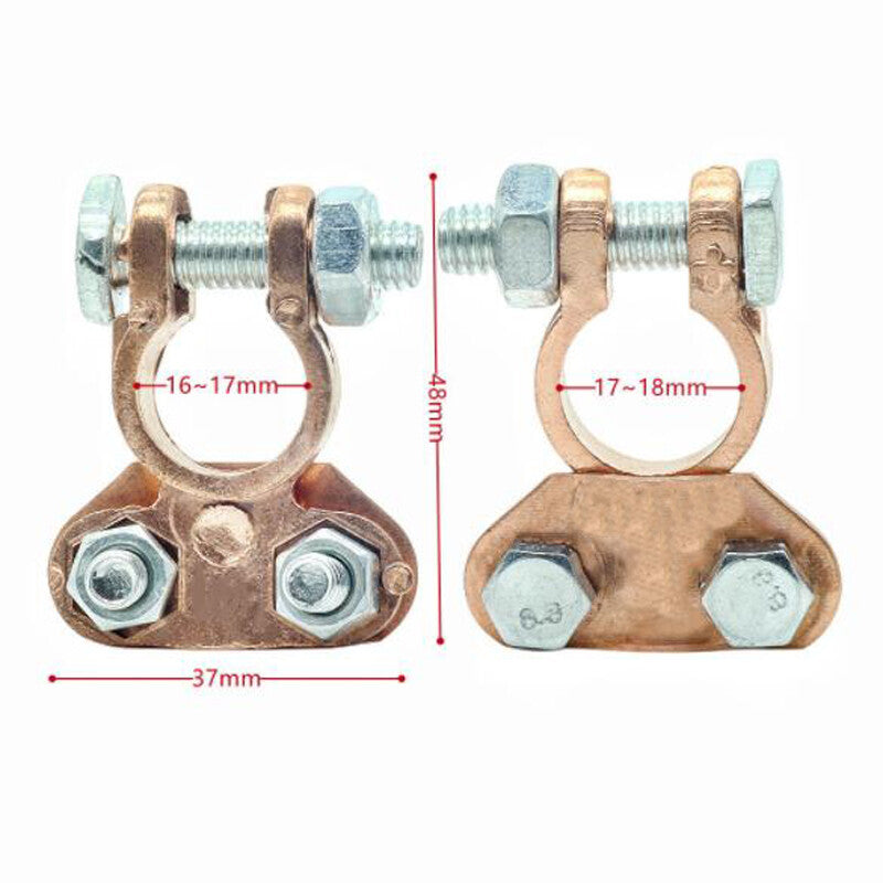 2-pack of universal automotive battery clip terminal connectors with copper pins 16mm-18mm