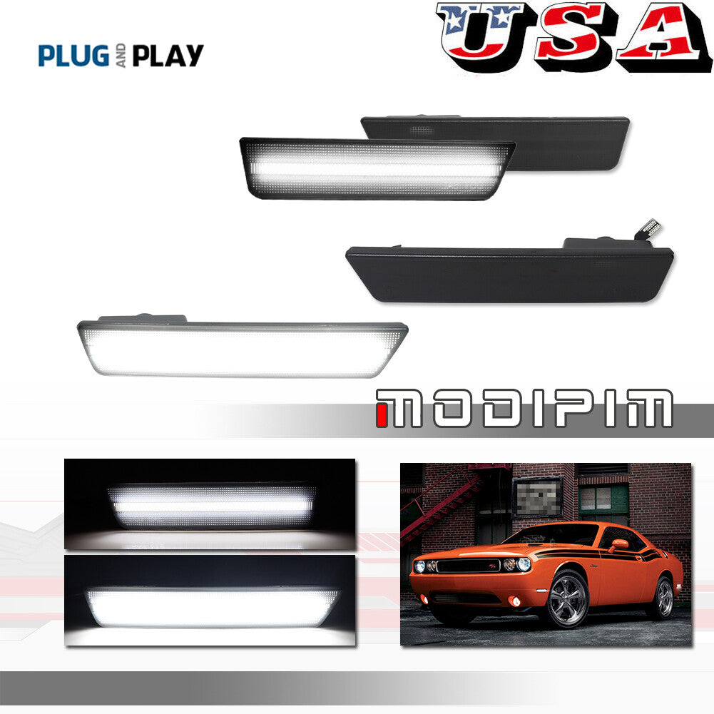 Smoke Lens Upgrade with White LED F R Side Marker Lights for Dodge for Challenger 08-14