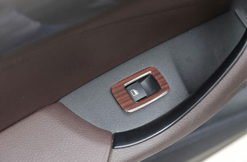 for BMW X1 F48 2016-2022 Red Wood Grain Inner Window Lock Lift Panel Trim Frame