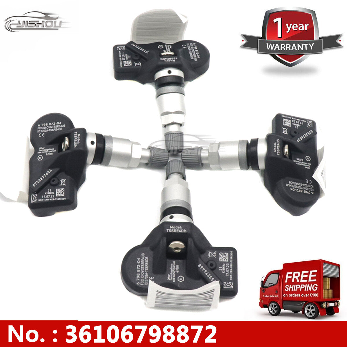 4x 6798872 TPMS tire pressure sensors suitable for BMW 2, 3, 4, 5, 6, 7 series, X1, Z4, for Mini