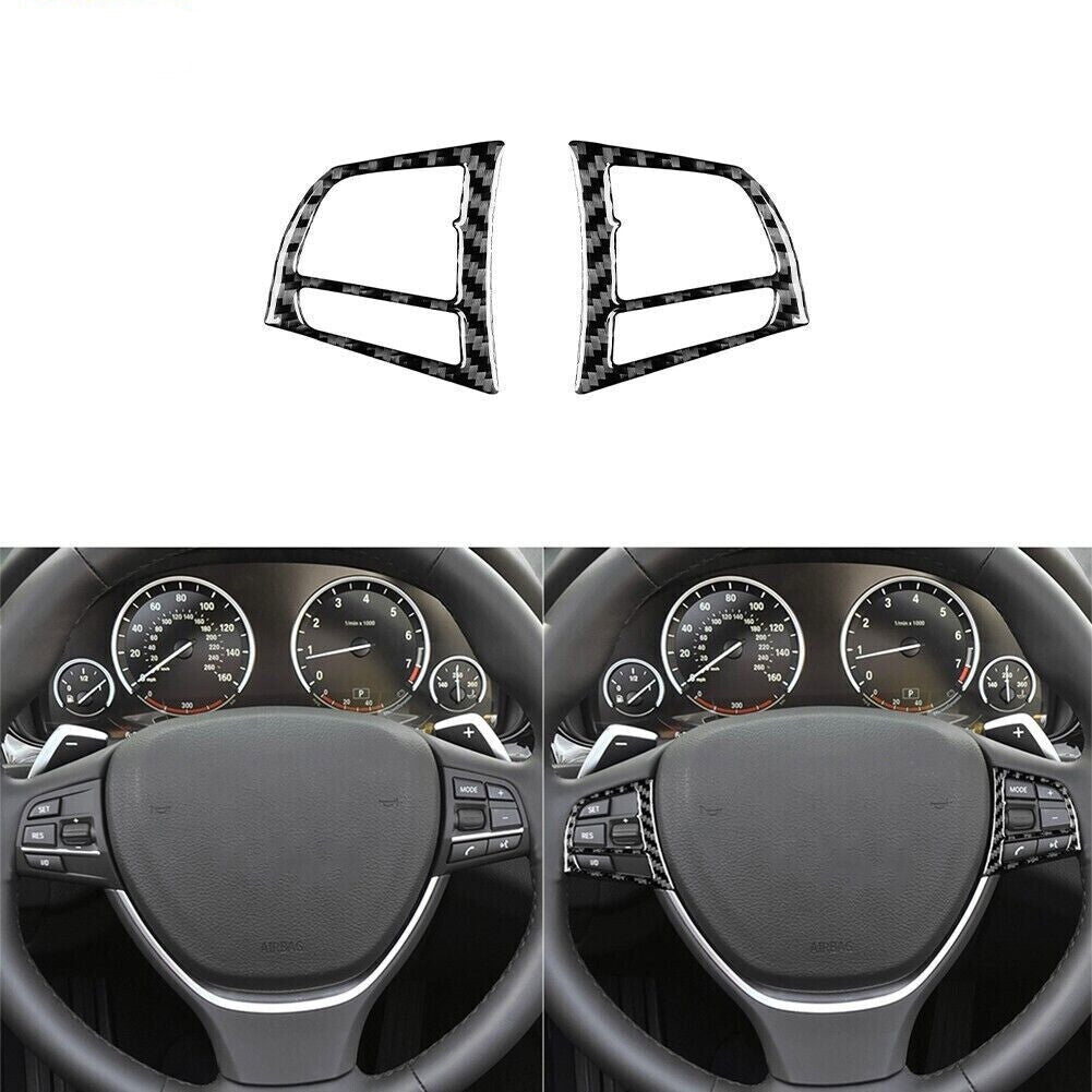 2Pcs Carbon Fiber Steering Wheel Button Cover Trim Fit for BMW 6 Series F12 F13