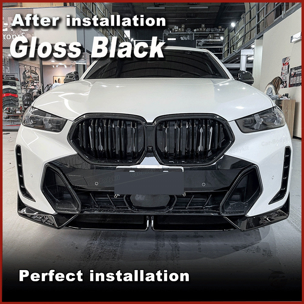 Fit for BMW X6 G06 M Sport 23-24 Glossy Black Front Bumper Lip Splitter BODYKIT