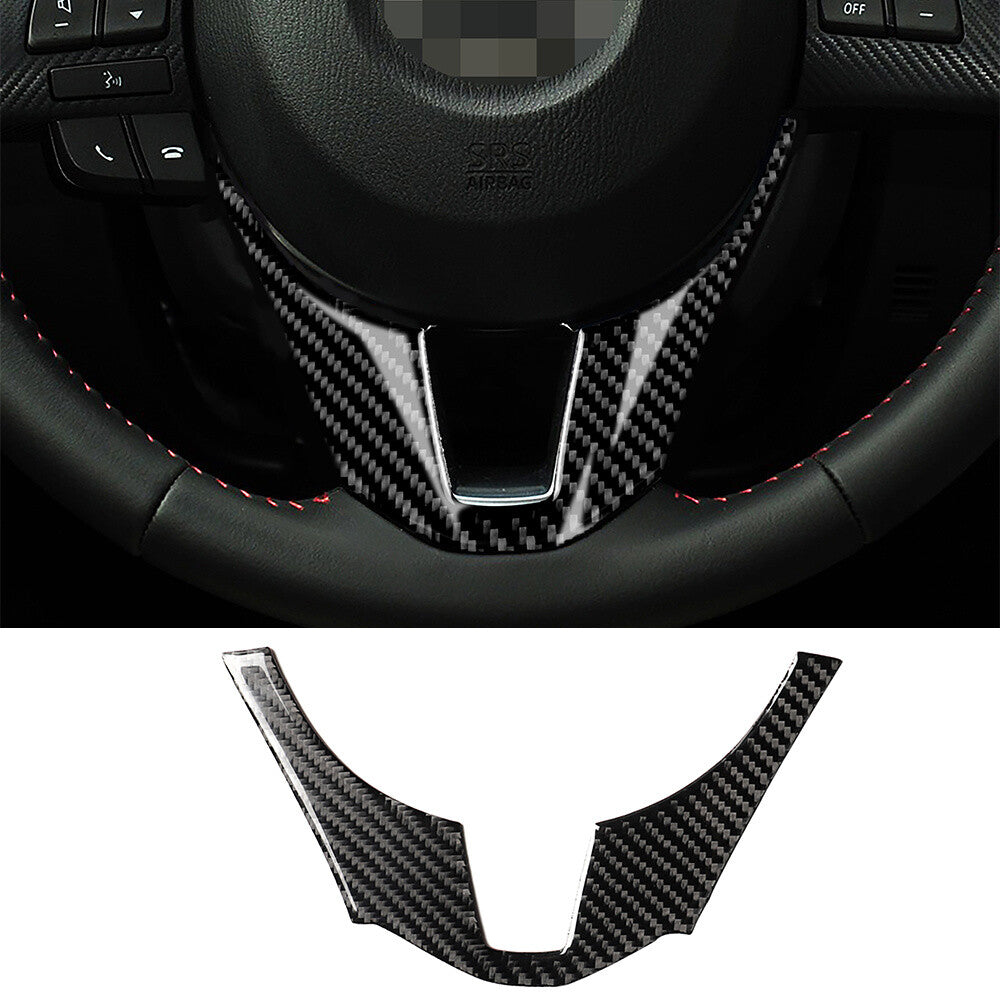 Carbon Fiber Interior Steering Wheel Panel Cover Fit for Mazda 3 Axela 2014-2016