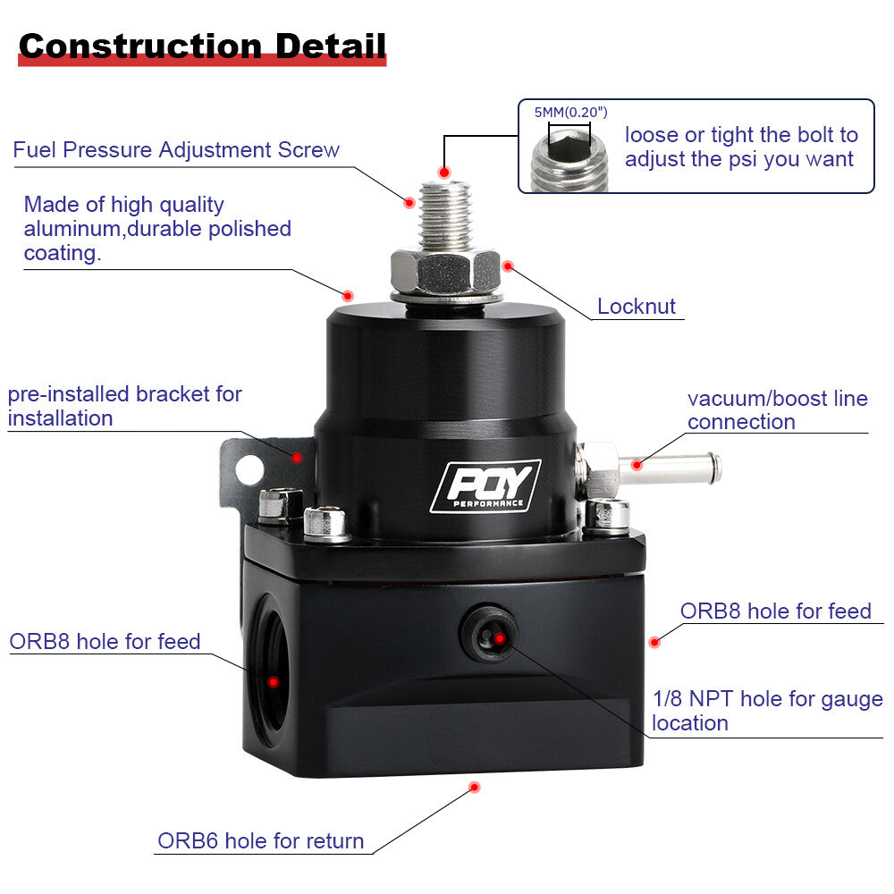Adjustable High Pressure AN8 AN6 Fuel Inject Pressure Regulator With Gauge Boost