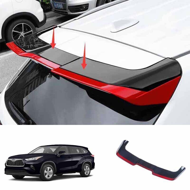 Black+Red ABS Trunk Spoiler Top Wing Flap Guard for Toyota Highlander 2020-2024