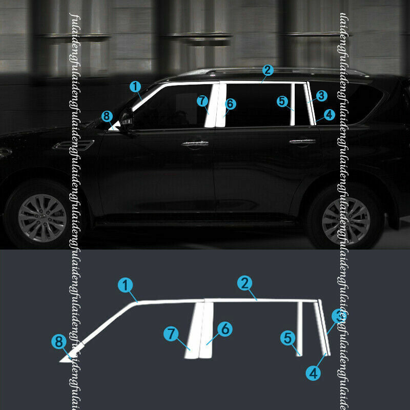 16P Window Frame Sill Molding Cover Trim for Nissan Armada Patrol Y62 2017-2020