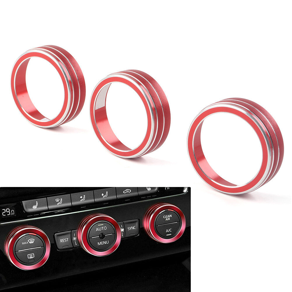 Red AC Climate Control Ring Knob Cover Fit for VW for Golf for Jetta for Tiguan for Passat Atlas