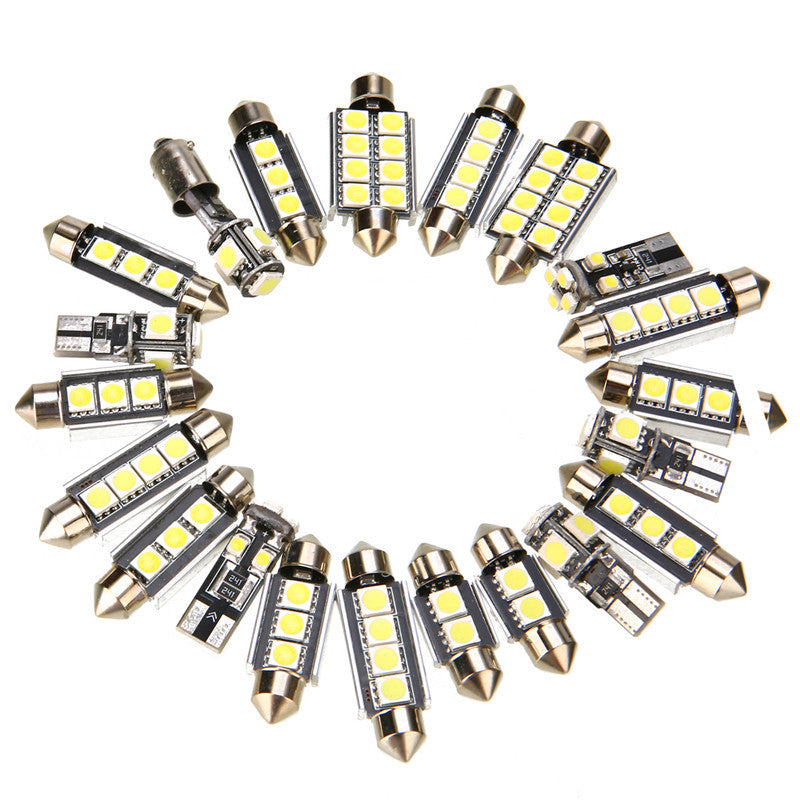 23Pc Car Interior Dome Map White LED Light Bulb Door Mirror Trunk Lights T10 Kit