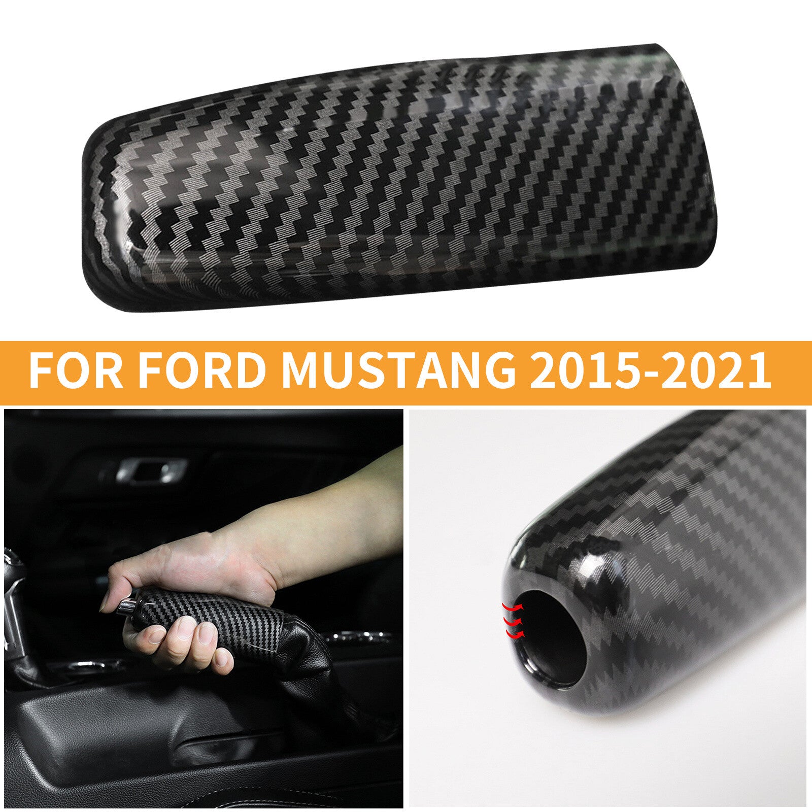 Black Carbon Fiber Brake Handle Handbrake Cover Trim Fit for Ford for Mustang 15-21 AT