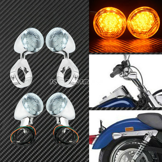 41mm Fork Aluminum All Chrome LED Turn Signal Light w/ Clear Lens Fit for Harley