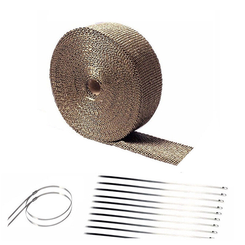 2 50Ft Titanium Basalt Manifold Header Exhaust Pipe Heat Wrap +10 Ties Kit