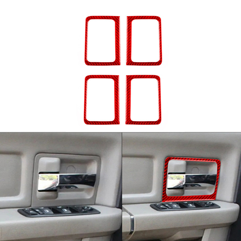 4Pcs Red Carbon Fiber Door handle Cover Trim for Dodge for RAM 1500 2009-2012