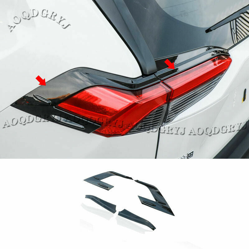 4Pcs Glossy Black Rear Bumper Taillight Cap Trim Cover for TOYOTA RAV4 2019-2022
