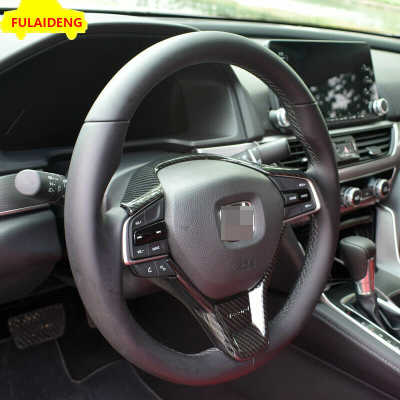 2Pcs for Honda Accord 2018-2021 Carbon Fiber Interior Steering Wheel Cover Trim