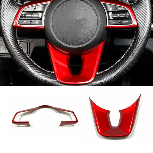 for Kia Forte K3 2019-2023 Glossy Red Steering Wheel Frame Cover Strip Trims 2P
