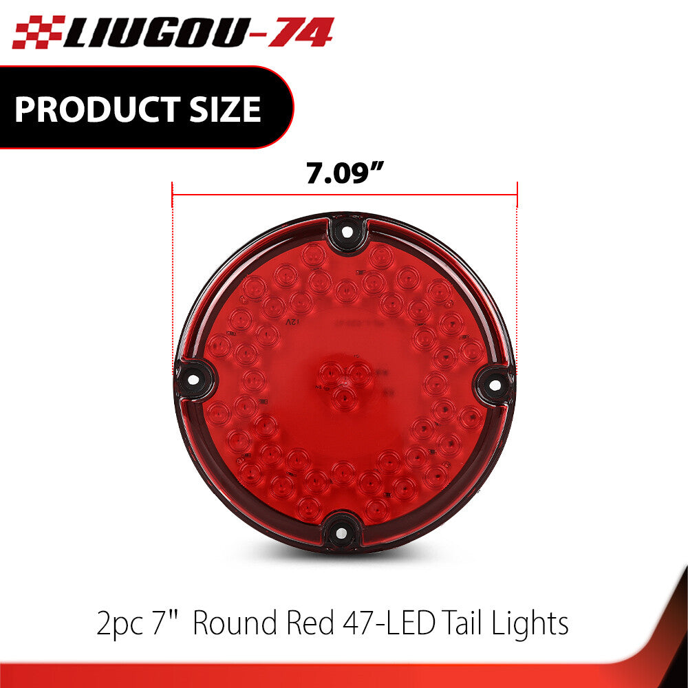Two 7-inch round amber 47-LED taillights suitable for transit vehicles (no mounting brackets allowed).