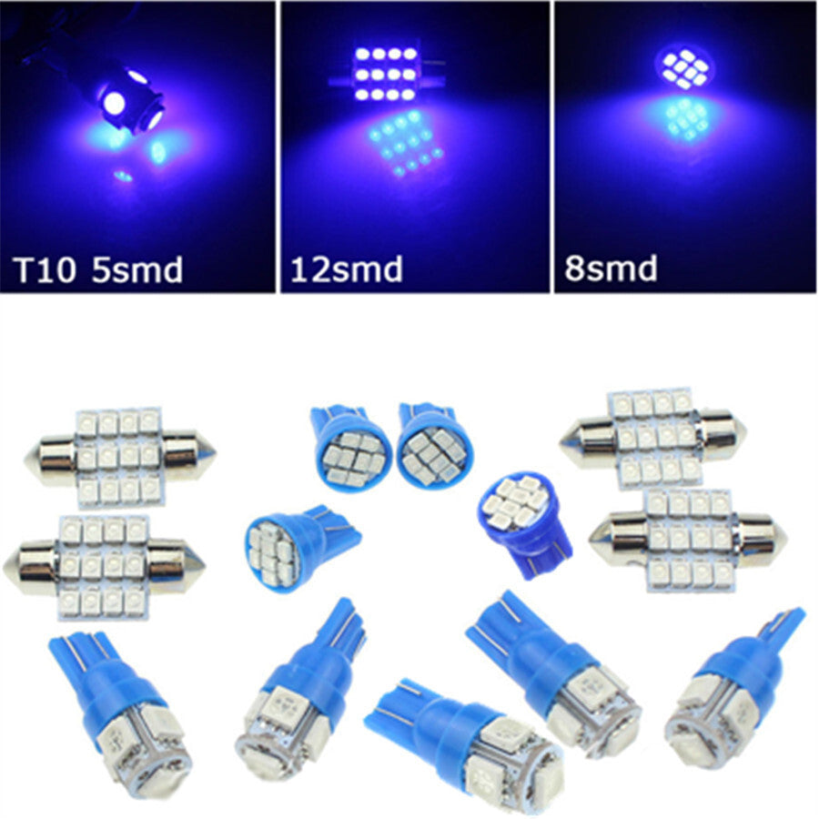 13x Car Interior Blue LED Map Dome Door Trunk License Plate Light Bulbs Set