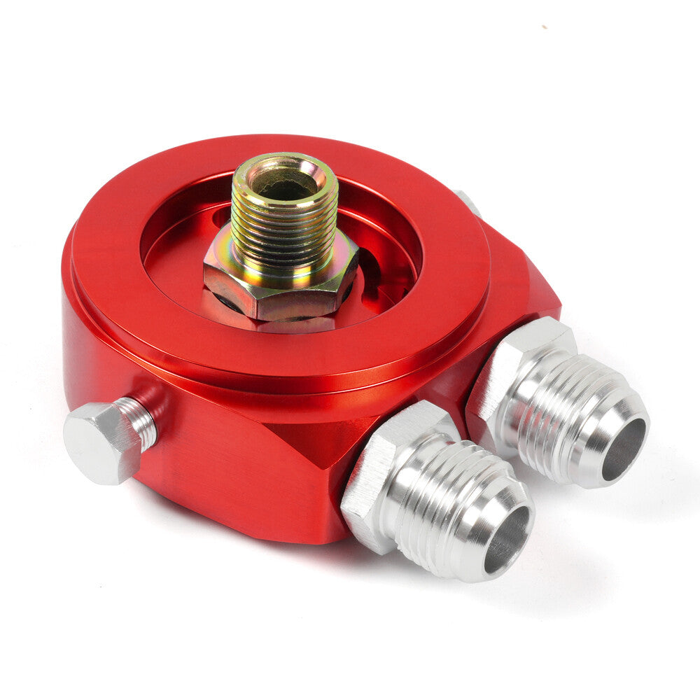 Red Aluminum Oil Filter/Cooler Sandwich AN10 Block Adapter Gauge Sensor Plate