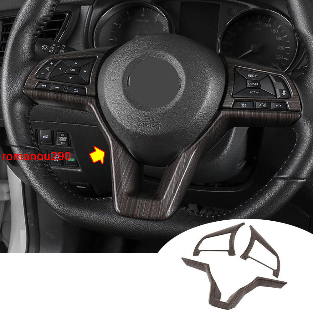 3Pcs for Nissan Rogue 2017-2020 ABS Wood Grain Steering Wheel Strip Cover Trim