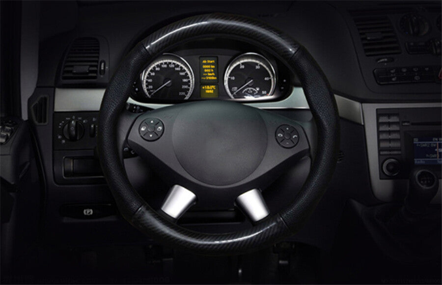 Universal 38CM Deluxe Black Car Steering Wheel Cover Trim Carbon Fiber+Leather