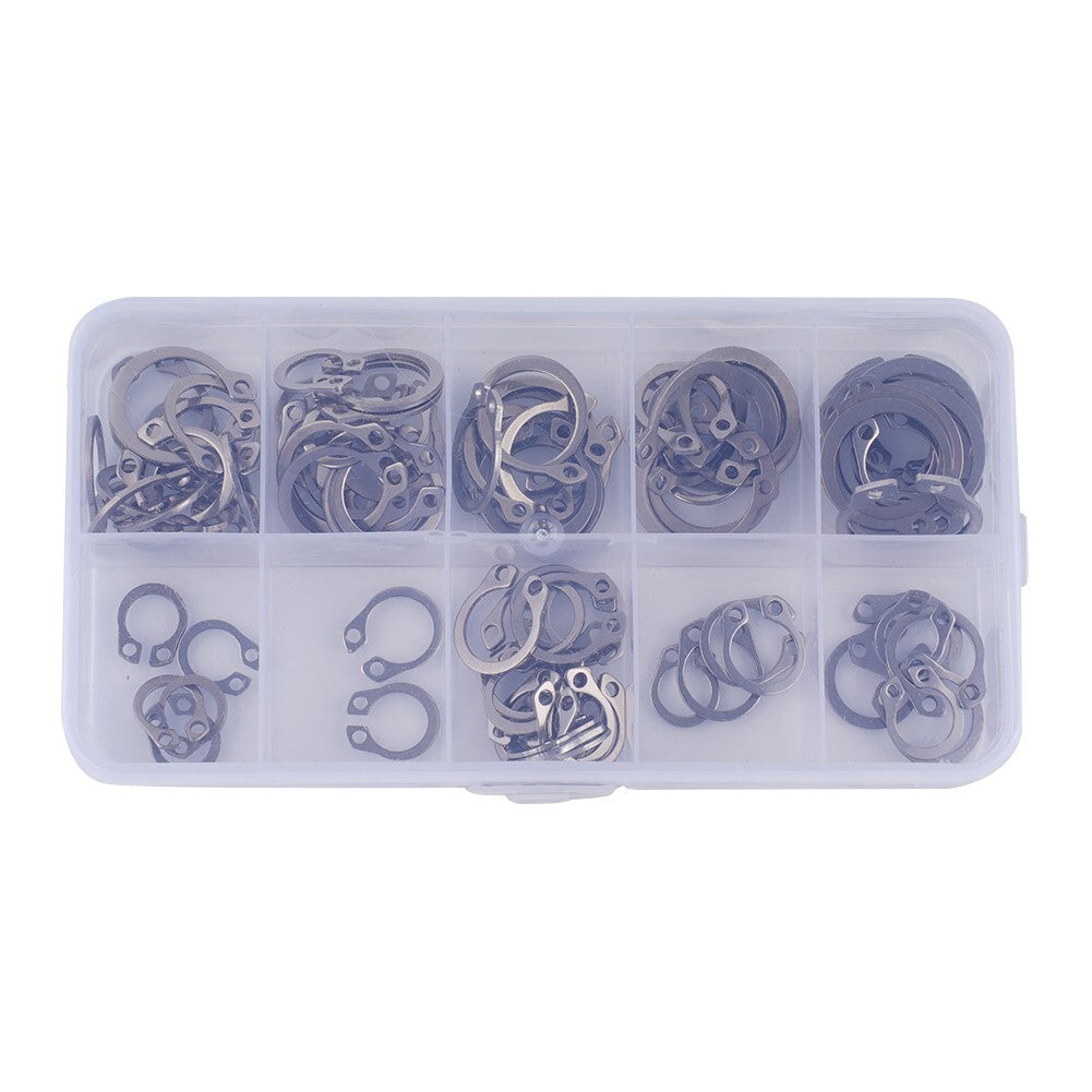 100-piece set of silver 304 stainless steel external ring retaining ring kit, 8mm-18mm