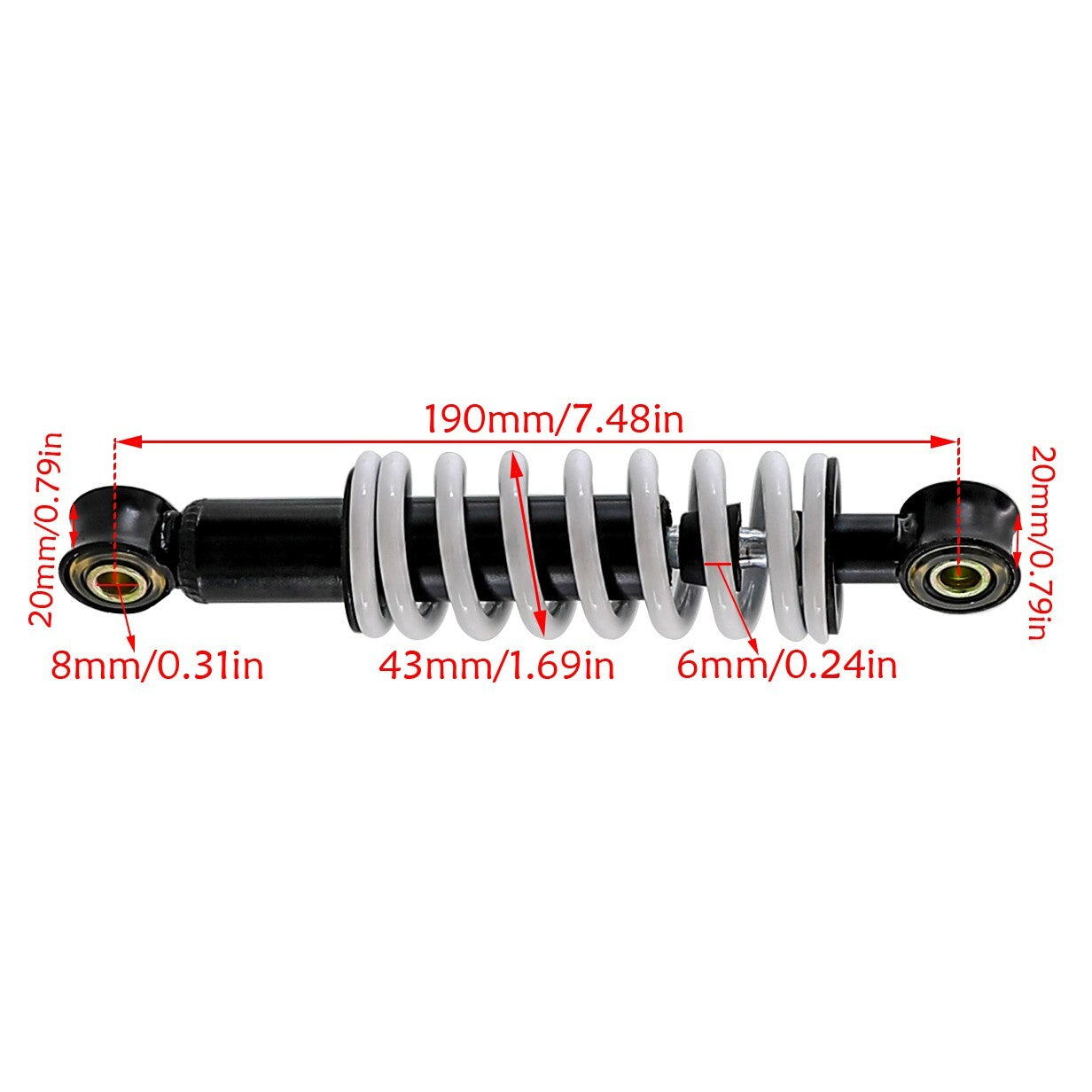 7.5-inch 190mm rear shock absorber, 200lb capacity, suitable for mini off-road bikes, all-terrain vehicles, motorcycles, and motocross.