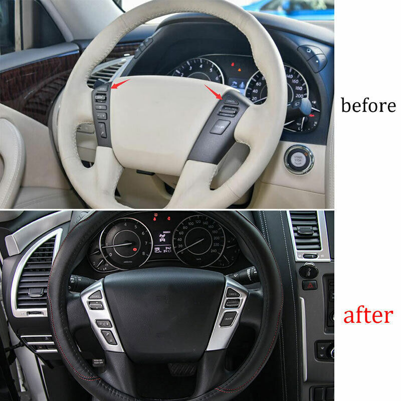 Steering Wheel Button Frame Trim 2 for Nissan Armada Y62 2017-2020 Matte Silver