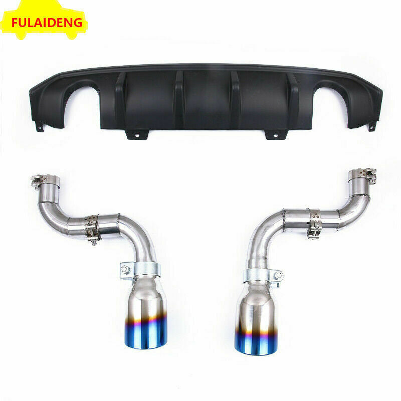 for Honda for Civic Sedan 2016-2021 Black Rear Bumper Diffuser Spoiler+CF Pipe Kit
