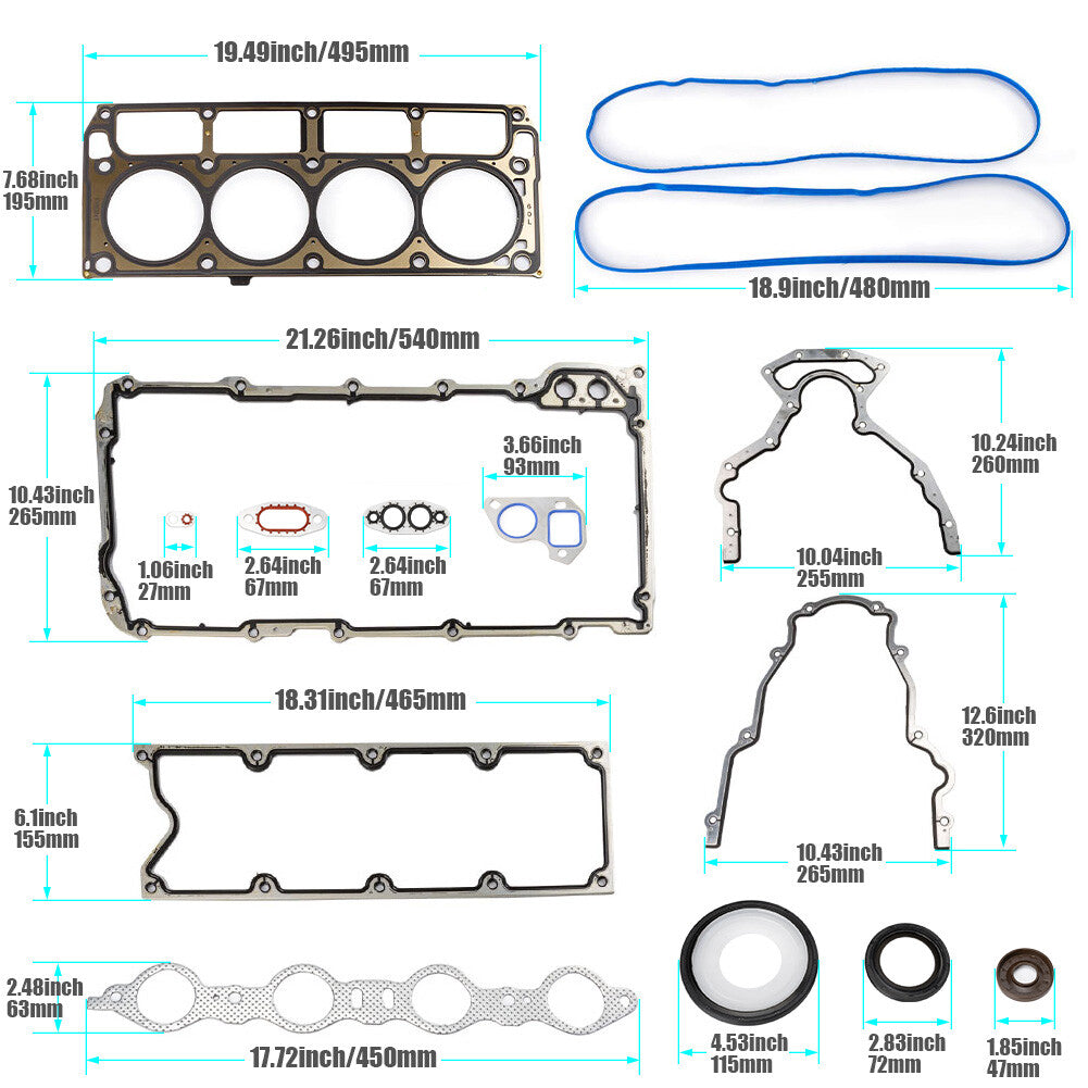 For 1999-10 for Chevy LS1LS2 LS3 LS4 LS5 LS6 4.8L 5.3L 5.7L 3 LS Gasket Set Kit
