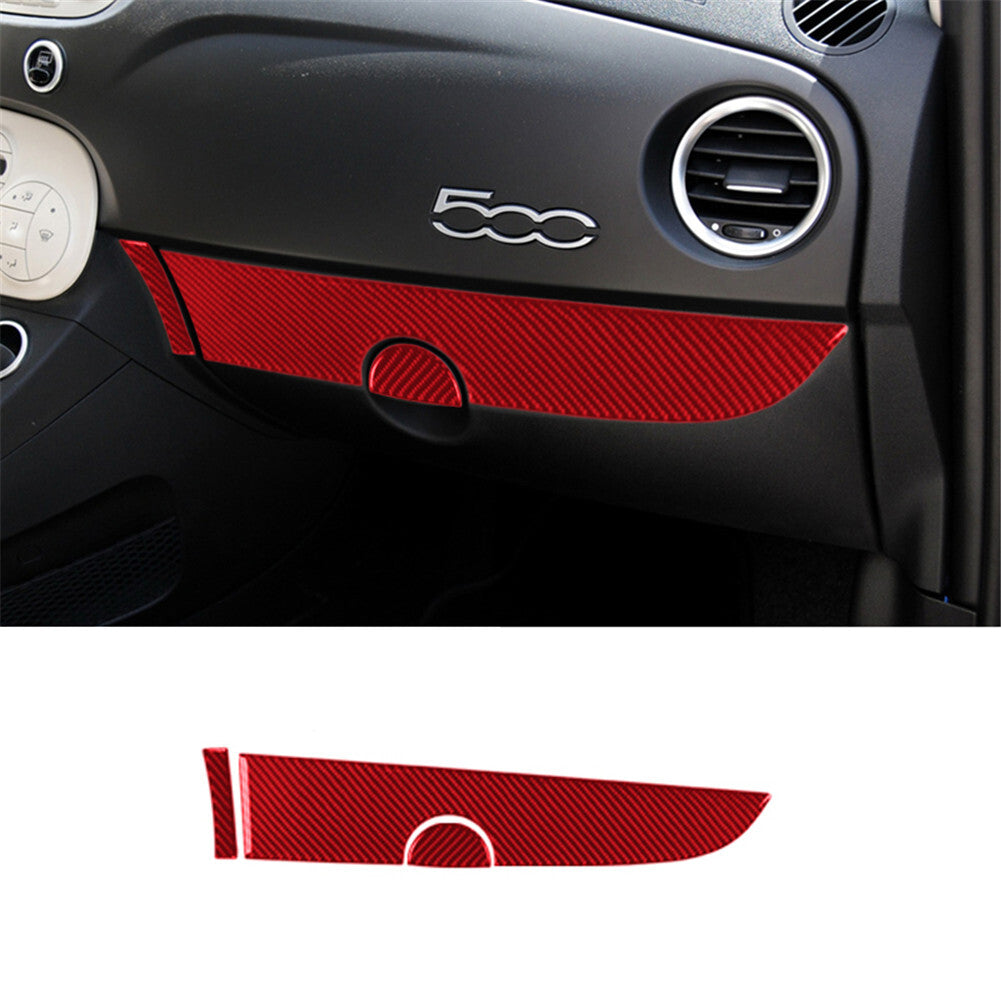 Red Carbon Fiber Interior Passenger Dashboard Cover Trim for Fiat 500 2012-2015