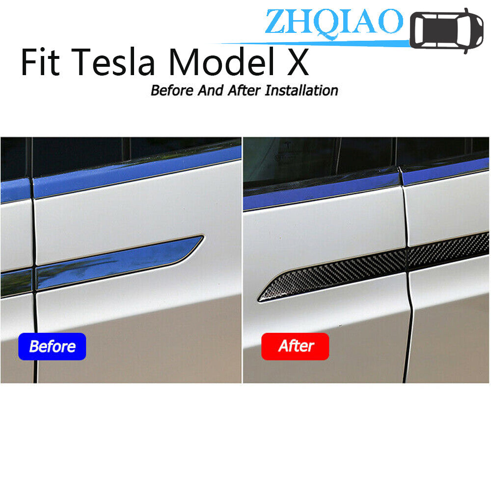 4Pcs Carbon Fiber Exterior Door Handle Cover Trim Fit for Tesla Model X