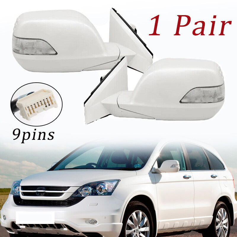 2Pcs White Door Side Mirror W/Turn Signal Heated 9PIN for HONDA CRV 2007-2011