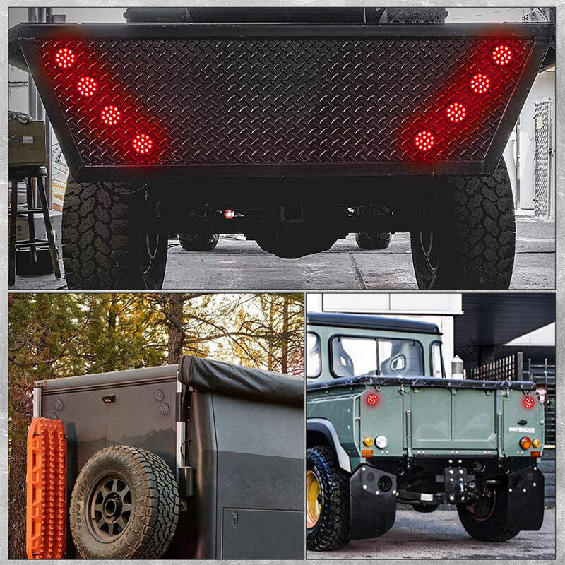 2X 3 Round Red 14 LED Tail Lights Truck Trailer Stop Turn Brake Lamp w/ Grommet