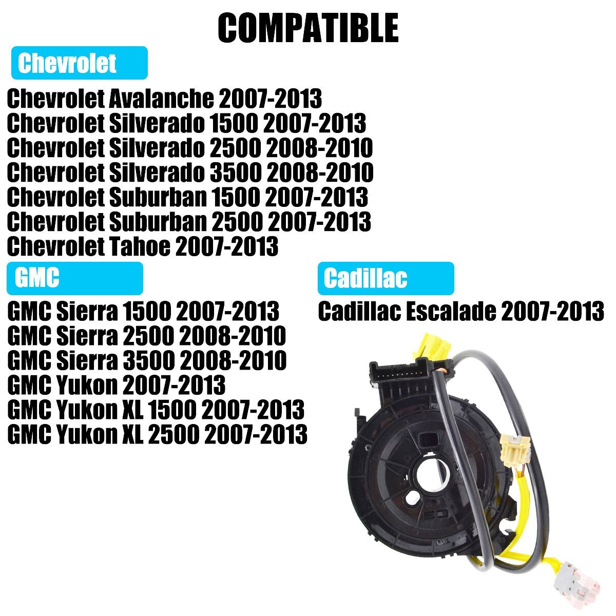 Clock spring 25966963 compatible with for Cadillac for Escalade Avalanche Silverado Suburban.