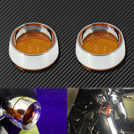 Chrome Amber Trim Ring Bullet Turn Signal Lens Cover Fit for Harley Softail Dyna