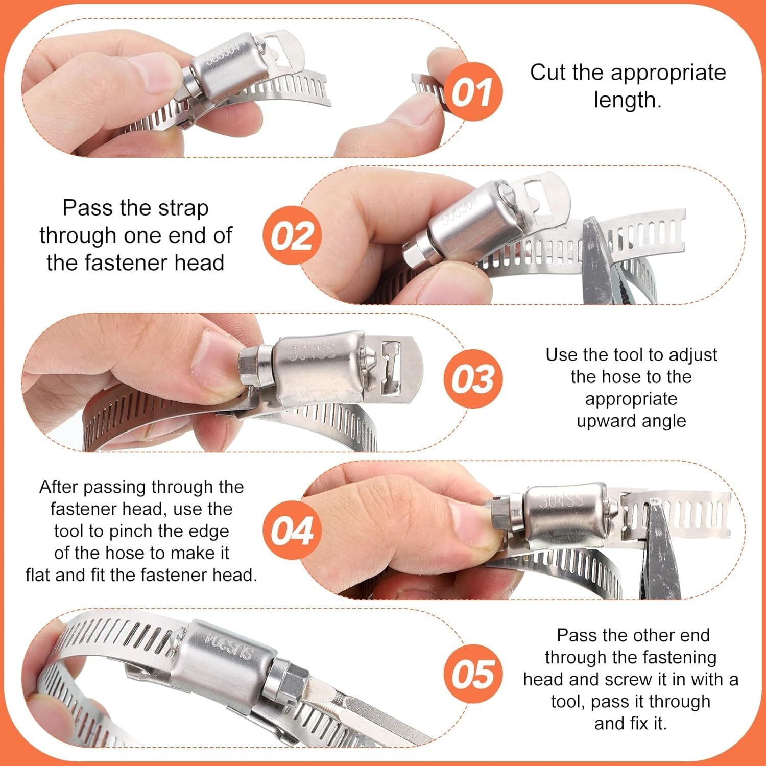 11.5ft Adjustable Large Hose Clamp Worm Gear Stainless Steel Clamp + 8 Clips