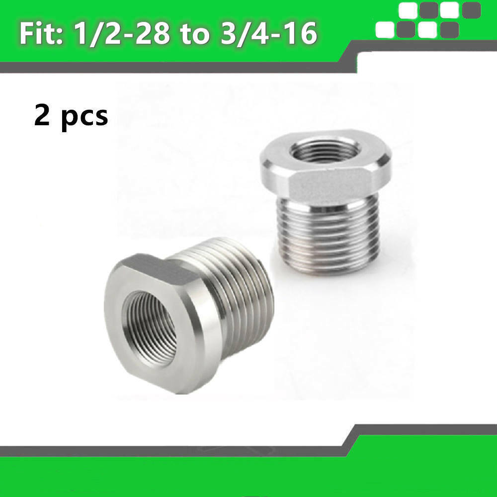 2 Pcs New 1/2-28 to 3/4-16 Threaded Oil Filter Adapter - Stainless Steel O