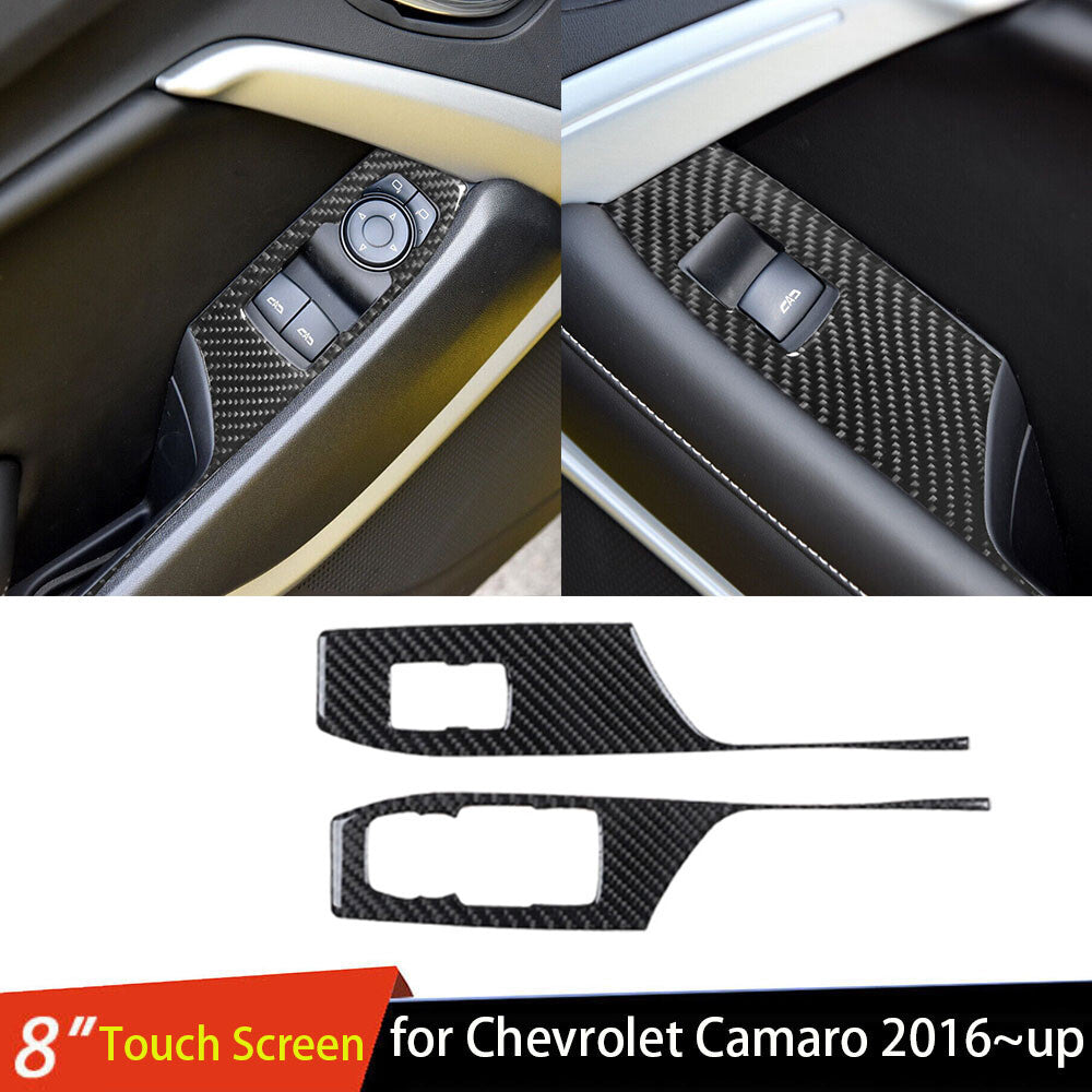 for Chevy Camaro 2016+ Window Lift Switch Button Panel Cover B-type Carbon Fiber