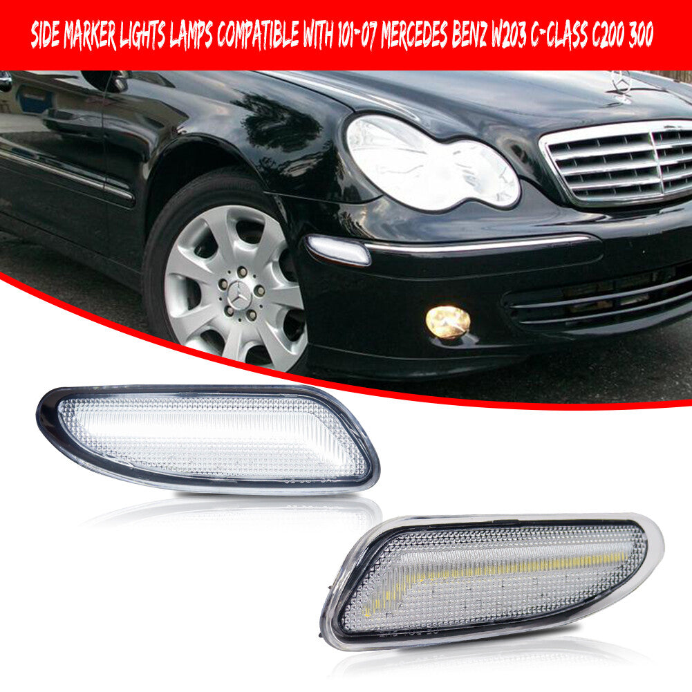 Suitable for Mercedes-Benz W203, C-Class, C200, 300 models, transparent white side marker LED lights - 01-07