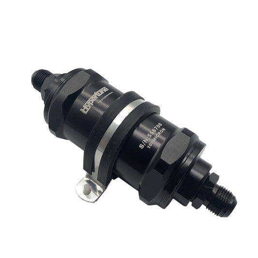 Black AN6 Inline Fuel Filter E85 Ethanol With 100 Micron Stainless Steel Element