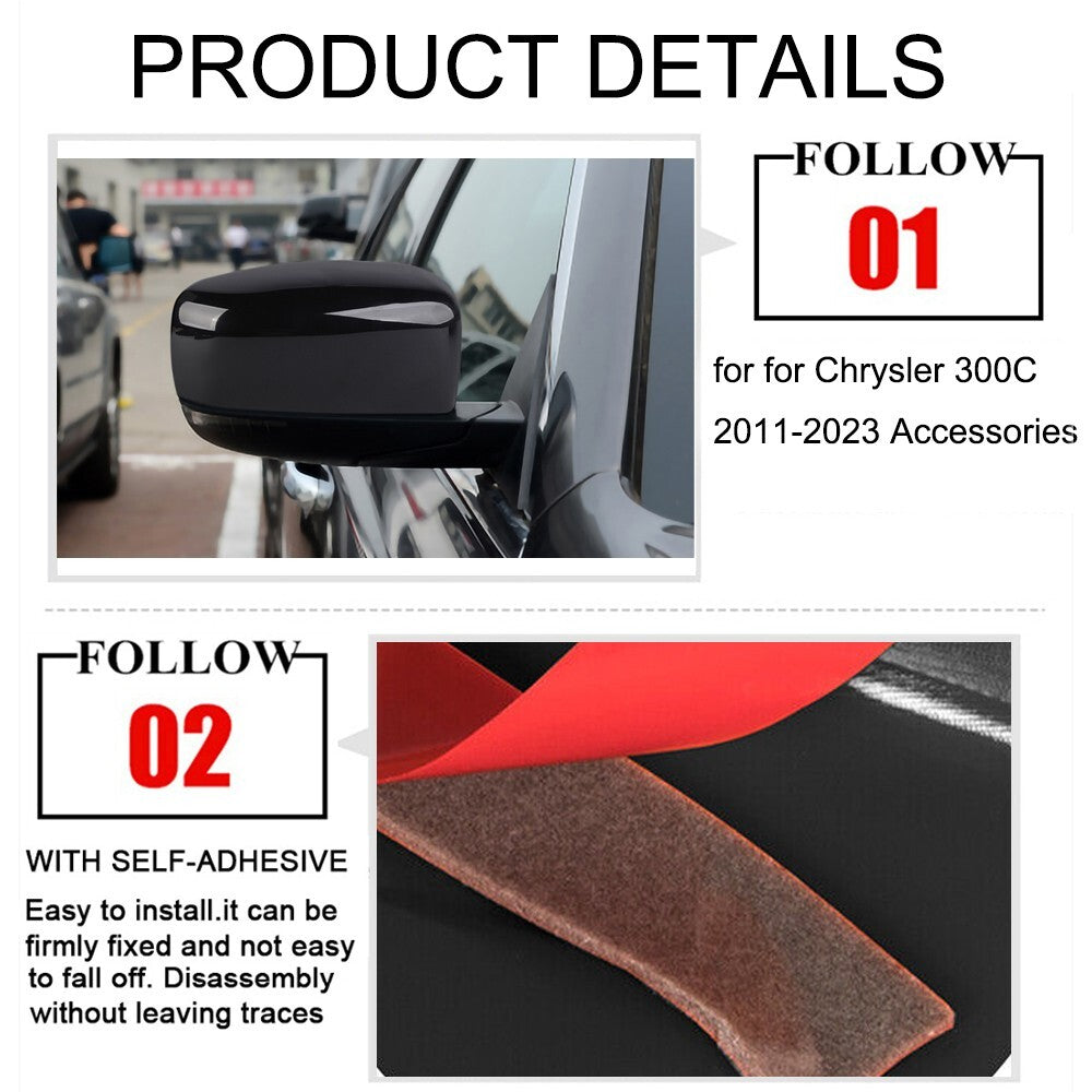 Black Side Rearview Mirror Cover Mirror Shell Trim for Chrysler 300C 2011-2023