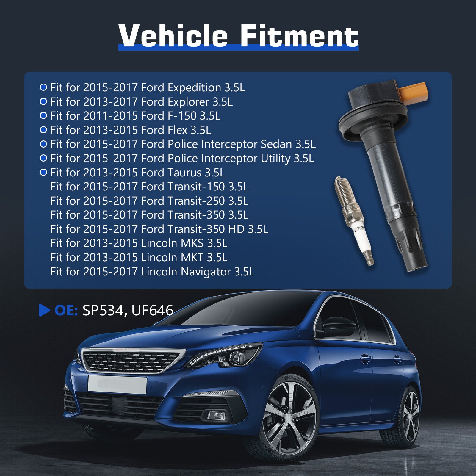 6 Ignition Coil  Spark Plug Pack for Ford Police F-150 Transit Ecoboost 3.5L V6